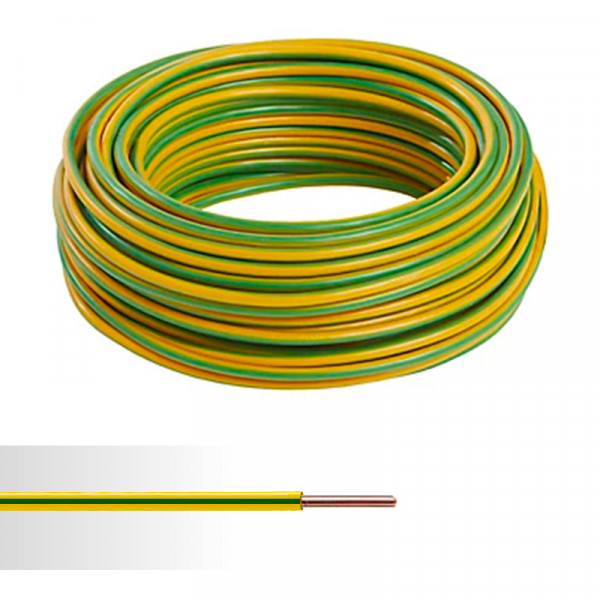 Fil électrique rigide HO7V-U 1,5 mm² vert/jaune couronne de 100m 