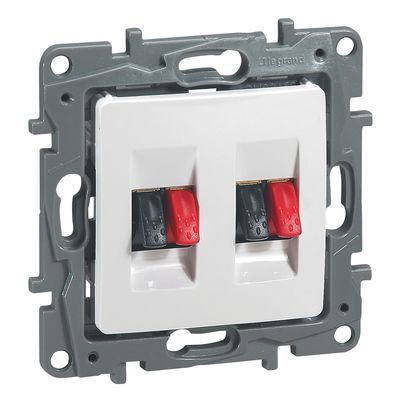 Prise double haut-parleur éclat Legrand Niloé bornes automatiques fixation à vis