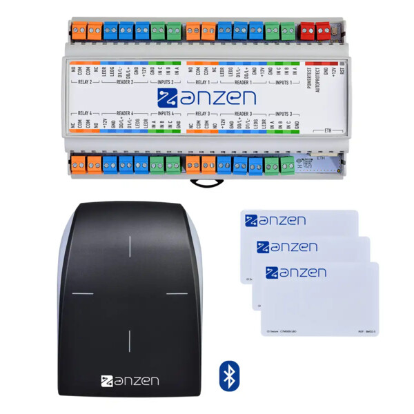 Pack contrôle d'accès : 1 centrale 4 portes, 1 lecteur bluetooth osdp + 3 badges - Aiphone - AZPACKBLUE