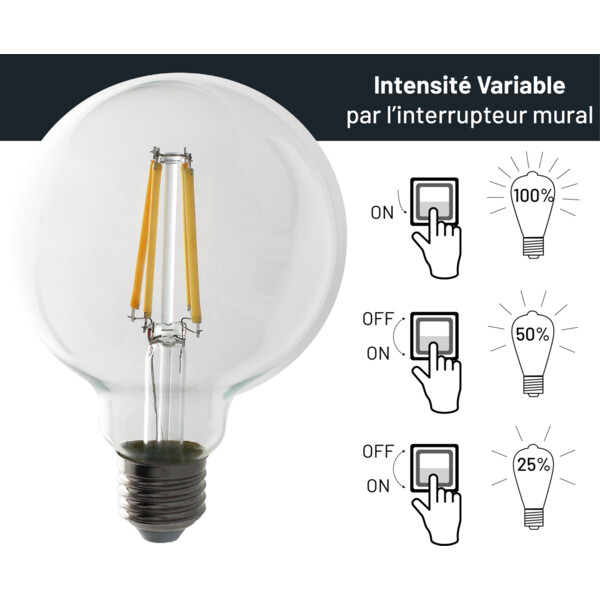 Ampoule filament g95/e27 - 3 step-dimmable / transparente - Arlux - 409691