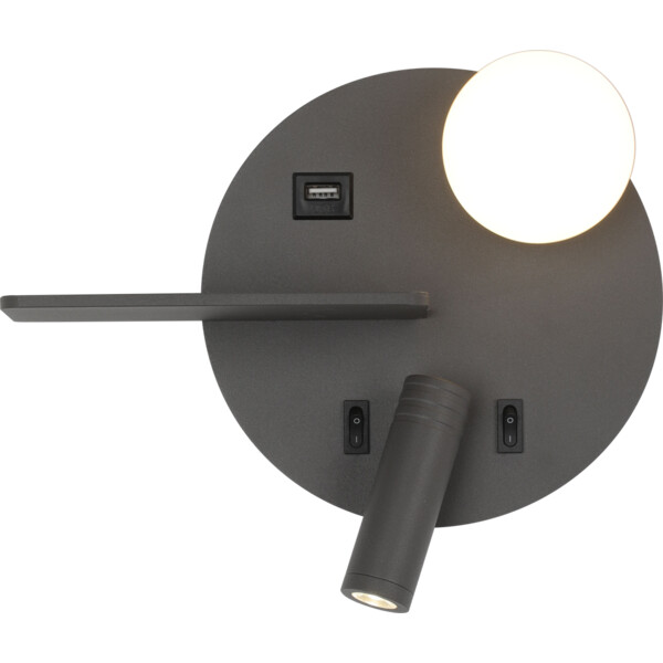 Applique Anthracite Droite LED 5 W 2700 K 350 lm avec Liseuse 3 W 210 lm DITA Arlux – avec Port USB 2,4 A - Arlux - 114171