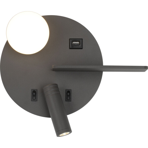 Applique Anthracite Gauche LED 5 W 2700 K 350 lm avec Liseuse 3 W 210 lm DITA Arlux – avec Port USB 2,4 A gauche 8w/2700k/560lm/usb 2,4a/anthracite - Arlux - 114174