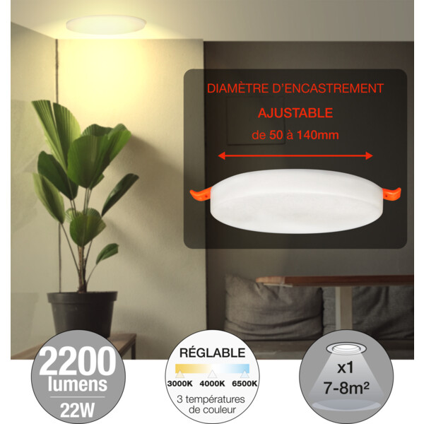 Spot encastré Blanc Rond Ø 170 mm LED 22 W 2200 lm ONYX FRAMELESS Arlux – Température de Couleur Réglable à 3 Niveaux - Arlux - 731654