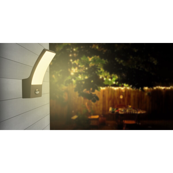 Applique montante LED avec détecteur infrarouge Arlux Curve V2 IP44 12,5W 3000K 1000lm anthracite - Arlux - 111719
