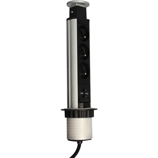Bloc de Prises Escamotable 3 Prises 2P+T avec 2 Ports USB Arlux - Arlux - 400246