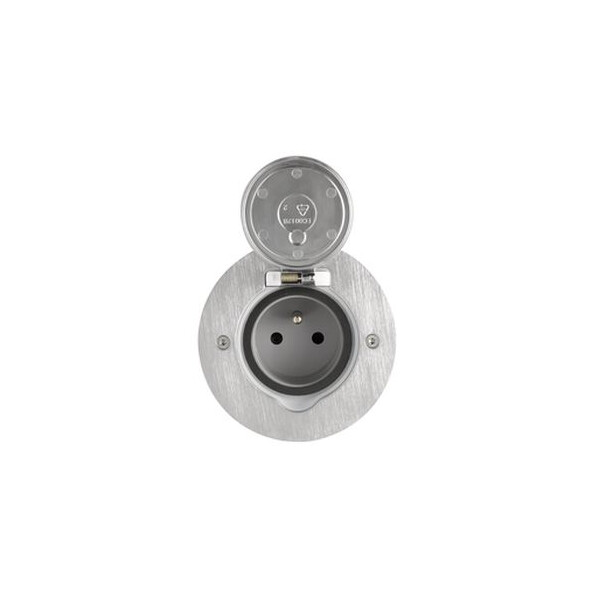 Prise de sol 2 P+T Arnould inox brossé 16A - 250V~ - ronde - Arnould - 48280