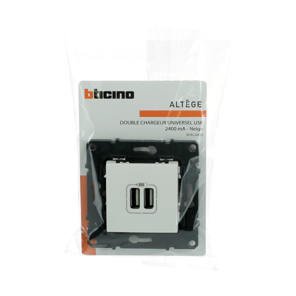 Bticino altège  prise double chargeur usb - 2400 ma - neige - compo - Bticino Cofrel - BTAL30DD
