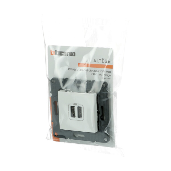 Bticino altège  prise double chargeur usb - 2400 ma - neige - compo - Bticino Cofrel - BTAL30DD