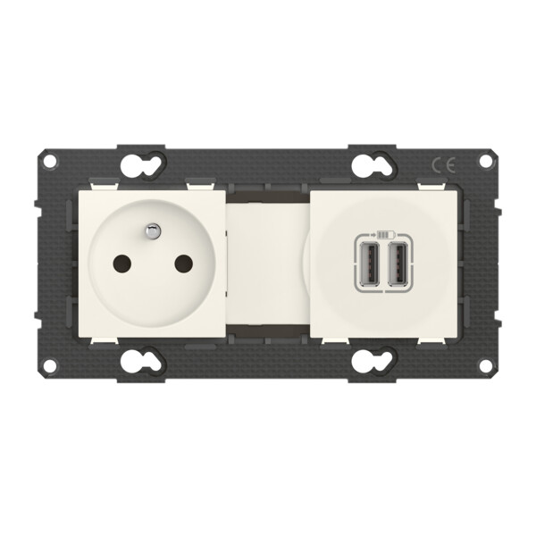 Bticino altège  prise de courant 2p+t + prise double chargeur usb - 2400 ma 6 - neige - compo - Bticino Cofrel - BTAL31DD