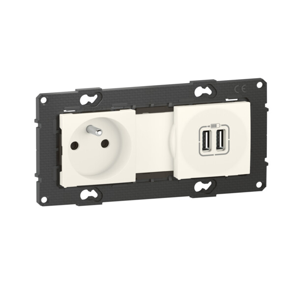 Bticino altège  prise de courant 2p+t + prise double chargeur usb - 2400 ma 6 - neige - compo - Bticino Cofrel - BTAL31DD