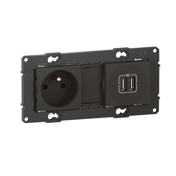 Bticino altège  prise de courant 2p+t + prise double chargeur usb - 2400 ma - nuit - compo - Bticino Cofrel - BTAL31SD