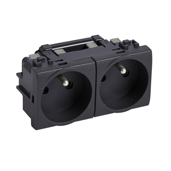 Prise de courant précâblée Bticino Living Light 2x2P+T 16A 250V~ à bornes automatiques anthracite - Bticino Cofrel - BTL4142M2AN