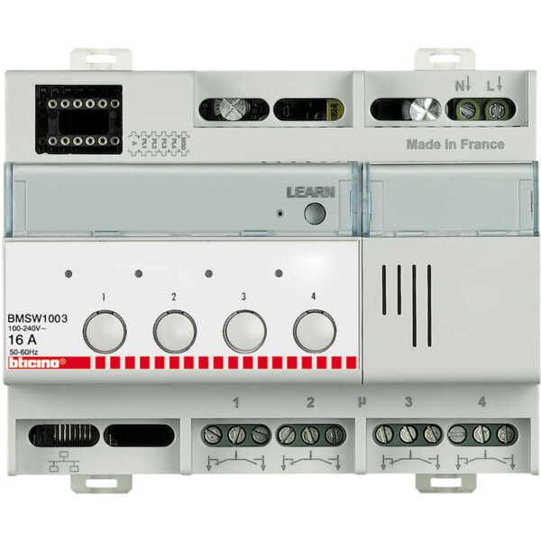 Actionneur 4 relais indépendants 16 A éclairage ON/OFF MyHOME BUS - 6 modules - Bticino Cofrel - BMSW1003