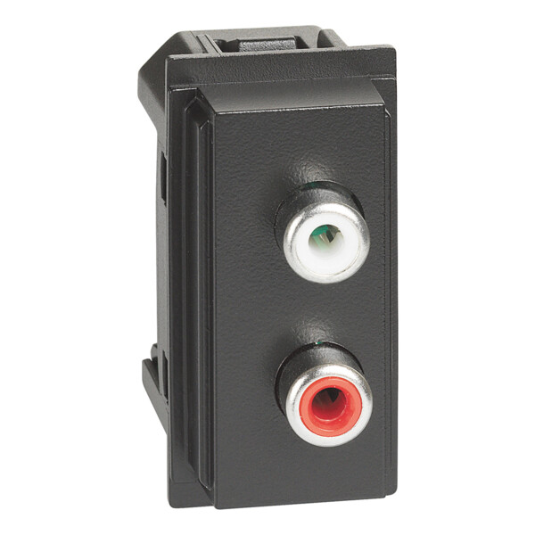 Prise audio double RCA Living Now avec enjoliveur noir mat - 1 module - Bticino Cofrel - BTKG4269R