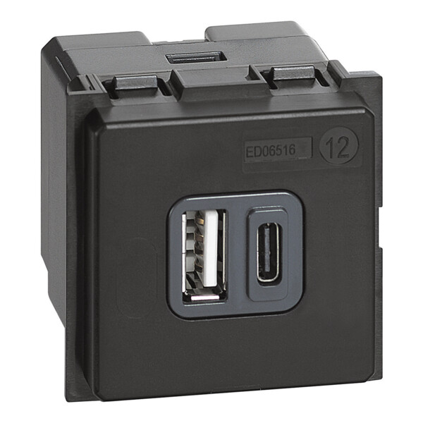 Chargeur USB Type-C + USB Type-A Living Now 3A 15W - 2 modules - Bticino Cofrel - BTK4287C2