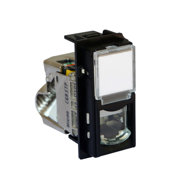 Prise RJ45 blindée catégorie6A STP Living Now pour applications Grade 3 TV avec enjoliveur noir mat - 1 module - Bticino Cofrel - BTKG4279C6AS