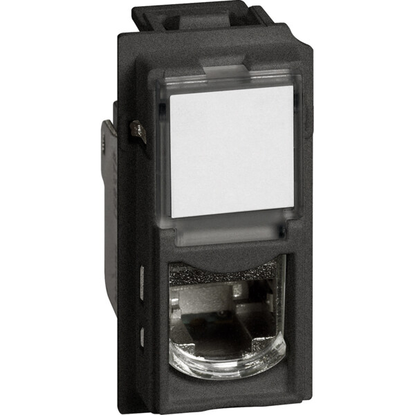 Prise RJ45 catégorie6 FTP Living Now pour applications Grade 1 et Grade 2 avec enjoliveur noir mat - 1 module - Bticino Cofrel - BTKG4279C6F