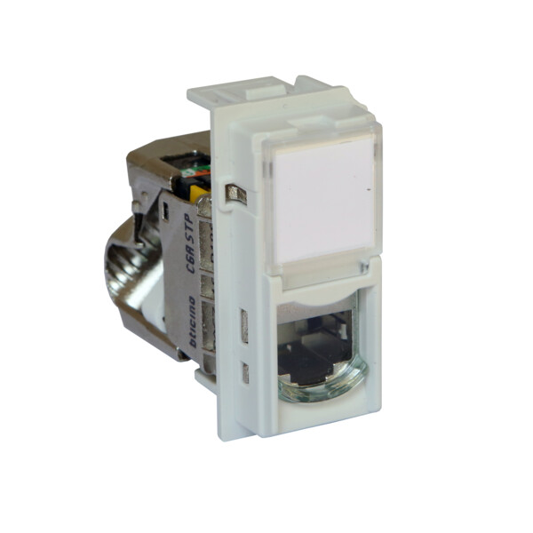 Prise RJ45 blindée catégorie6A STP Living Now pour applications Grade 3 TV avec enjoliveur blanc - 1 module - Bticino Cofrel - BTKW4279C6AS
