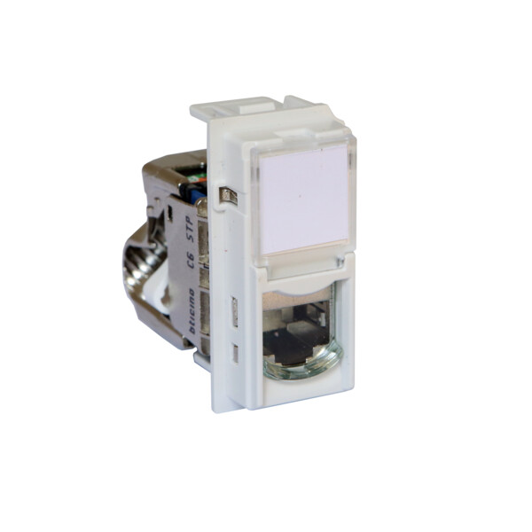 Prise RJ45 blindée catégorie6 STP Living Now pour applications Grade 2 TV avec enjoliveur blanc - 1 module - Bticino Cofrel - BTKW4279C6S