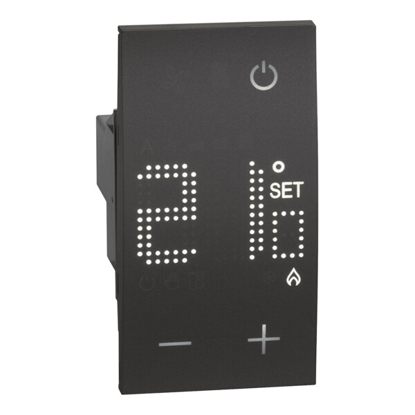 Thermostat électronique avec écran rétro-éclairé Living Now 230V~ avec enjoliveur noir mat - 2 modules - Bticino Cofrel - BTKG4441