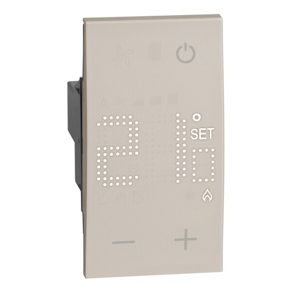 Thermostat électronique avec écran rétro-éclairé Living Now 230V~ avec enjoliveur sable - 2 modules - Bticino Cofrel - BTKM4441