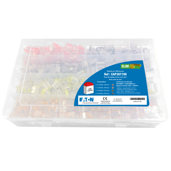 Valisette de 1000 Bornes de connexion SLIM 2 3 4 et 5 entrées pour fils rigides - Capri - 307199