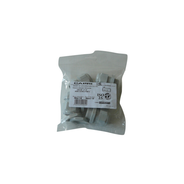 Presse-étoupe UNICAP + Écrou - Pg 9 - polyamide gris - IP68 - lot de 5 - Capri - 450972