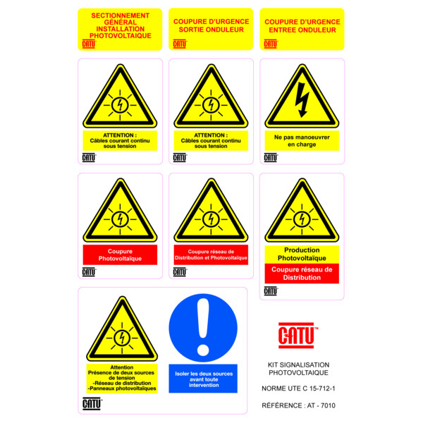 Kit de signalisation photovoltaïque - Planche de 10 étiquettes de signalisation - Catu - AT-7010