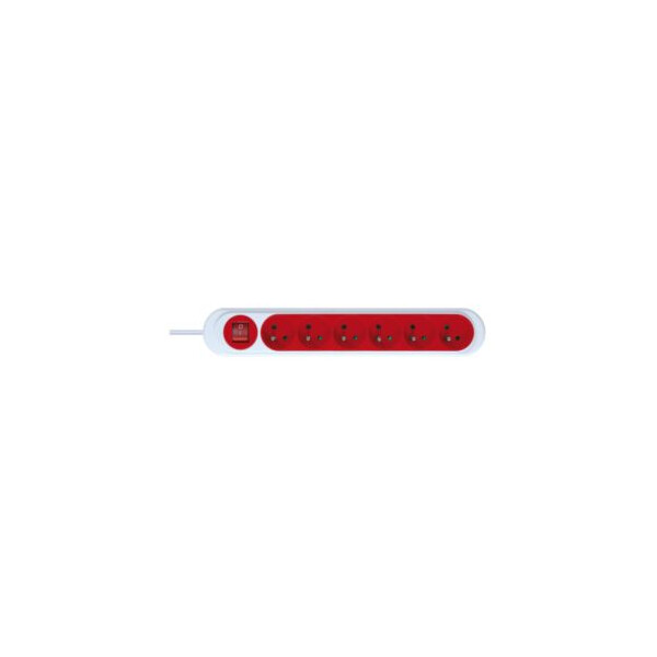Rallonge multiprise Debflex rouge nola 6 prises 2p+t 16a avec inter cordon 1,45m pegboardable - Debflex - 716123