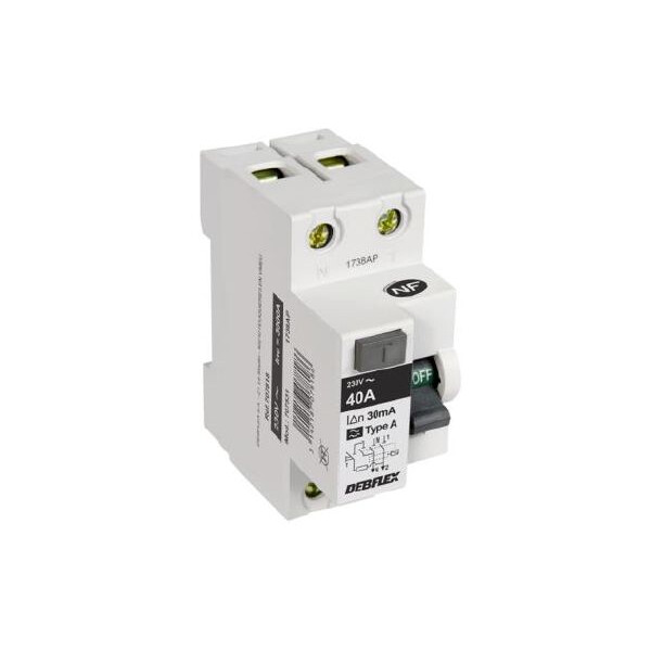 Interrupteur differentiel Debflex 2p 30mA 40A type A blanc - Debflex - 707818