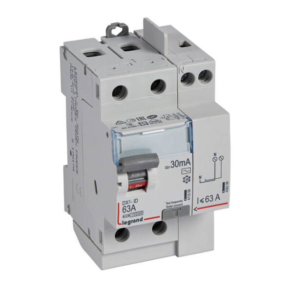 Interrupteur différentiel dx³-id - vis/vis - 2p - 230v~ - 63a - type ac - 30ma - départ haut - Legrand - 411612