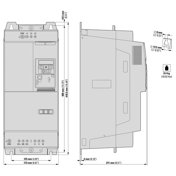 Variateur de vitesse dc1 3~/3~400v 39a 18,5kw ip20  (DC1-34039NB-A20CE1) - Eaton - 185784