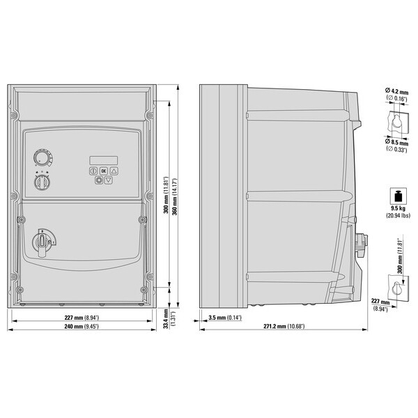 Convertisseur de fréquence, 230 v ac, tri, 46 a, 11 kw, ip66, cmd sur app. (DC1-32046FB-A6SOE1) - Eaton - 199428