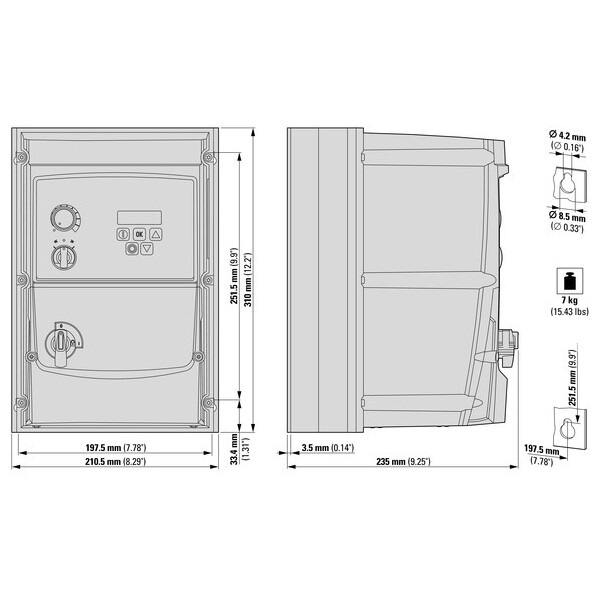 Convertisseur de fréquence, 400 v ac, tri, 24 a, 11 kw, ip66, cmd sur app. (DC1-34024FB-A6SOE1) - Eaton - 199444