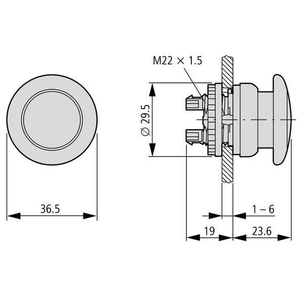 Bouton-poussoir coup de poing, rouge, à accrochage (M22-DRP-R) - Eaton - 216745