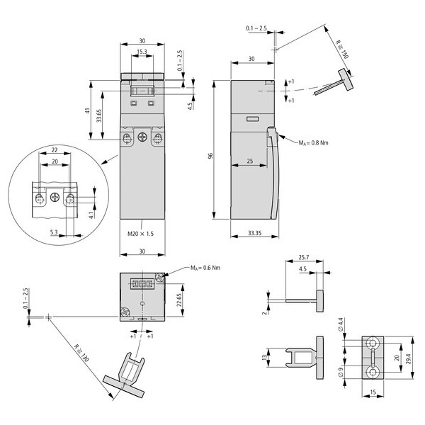Inter. de position, 2 o, isolant, +clé d'actionnement zb, borne à boulon (LS-S02-ZB) - Eaton - 106874