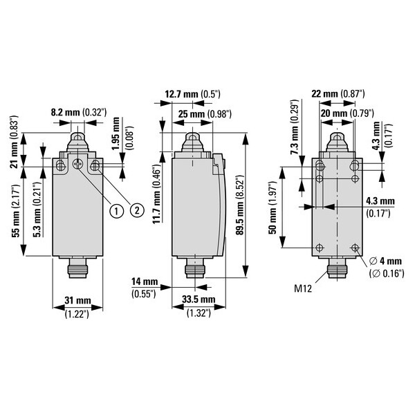 Interrupteur de position; 2s; poussoir; 1,3mm; m12a (LS-20B-M12A) - Eaton - 178135