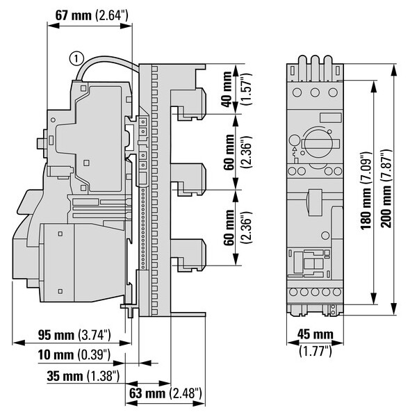 Démarreur direct, 3p, 0.18kw/400v/ac3, 100ka, +adaptateur pour jeux de barres (MSC-D-0,63-M7(24VDC)/BBA) - Eaton - 102966