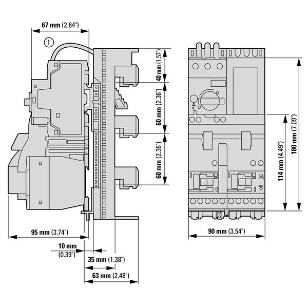 Démarreur-inverseur, 3p, 0.25kw/400v/ac3, 100ka, +adaptateur pour jeux de barres (MSC-R-1-M7(24VDC)/BBA) - Eaton - 103000