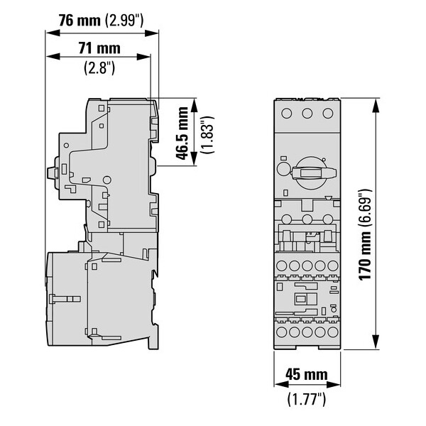 Démarreur-moteur direct,3 pole,0.75 kw/400 v/ac3,150 ka,commande en 24vdc (MSC-DM-2,5-M7(24VDC)) - Eaton - 188260