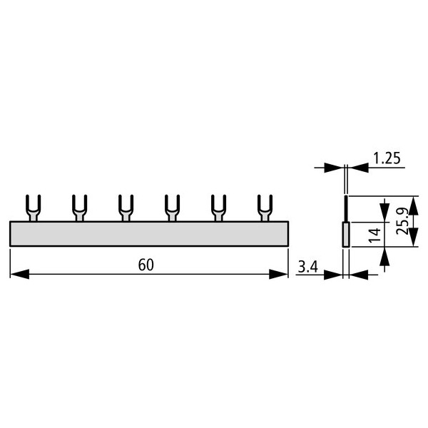 Barres ev, 1phase, 2,5pe, pour utilisation de contacts auxiliaires (EVG-16/1PHAS/2MODUL/HI) - Eaton - 291479