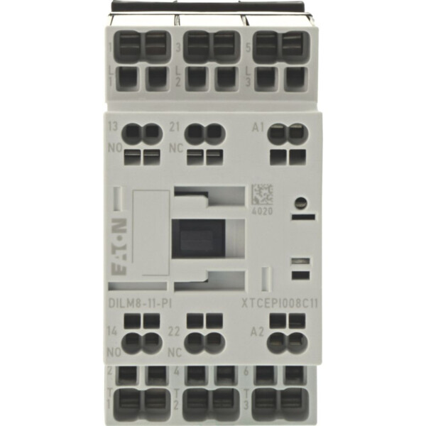 Contacteur puissance,380-400v 3kw, 1f1o rdc 24: 24-27v dc, bornes push-in (dilm8-11(rdc24)-pi) - Eaton - 199268