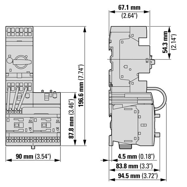 Démarreur inverseur, 380v-415v: 1.1, 1.5kw, ir= 2.5-4 a, 24v dc, bornes push-in (msc-r-4-m7(24vdc)-pi) - Eaton - 199600