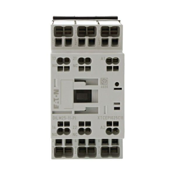 Contacteur puissance, 3, 380-400v 11kw, 1 f, 1 o, 230v 50/60hz, bornes push-in (dilm25-11(230v50/60hz)-pi) - Eaton - 199668