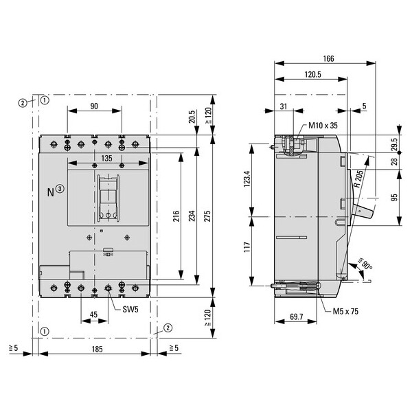 Nzm3, 70ka, 4p, 630a, déconnectable, iec (NZMS3-4-VE630/400-AVE) - Eaton - 113564