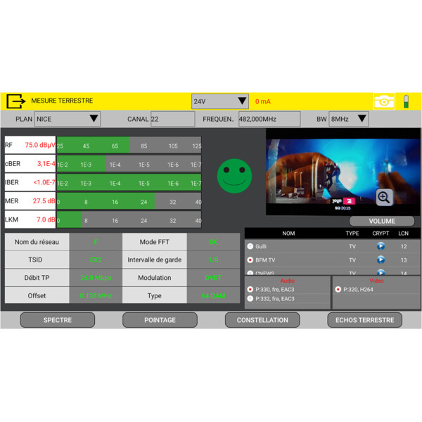 Mesureur de champs NUMERIQUE HD terrestre et satellite (Ecran 9'' tactile) - Evicom - MREX9