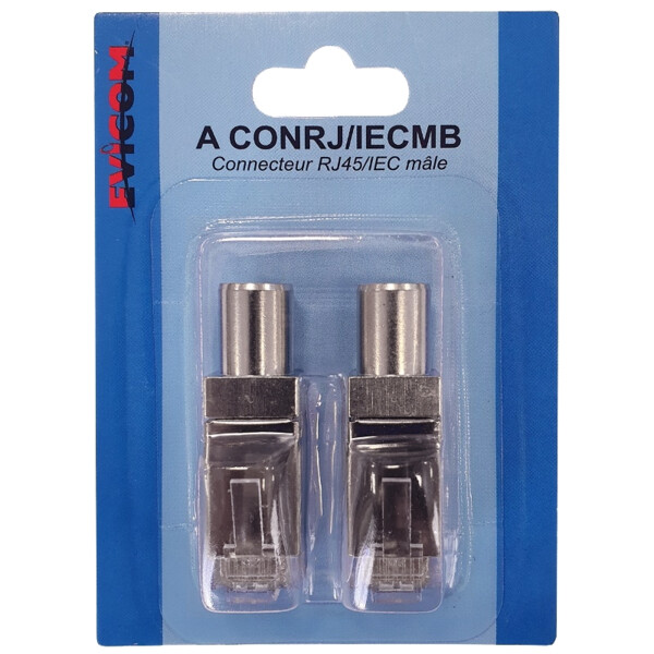 Blister de 2 Adaptateurs RJ45 vers IEC Mâle Balun Evicom - Evicom - ACONRJ/IECMB