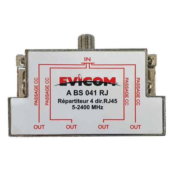 Répartiteur ULB 4 directions F/RJ45 Evicom 5 à 2400 MHz montage sur rail DIN - Evicom - ABS041RJ