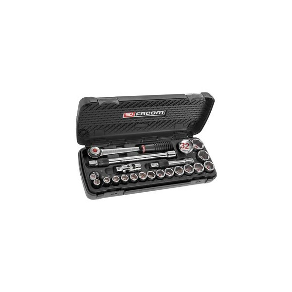 Coffret de douilles 1/2" 6 pans de 10 à 32 mm, accessoires à verrouillage - Facom - S.500