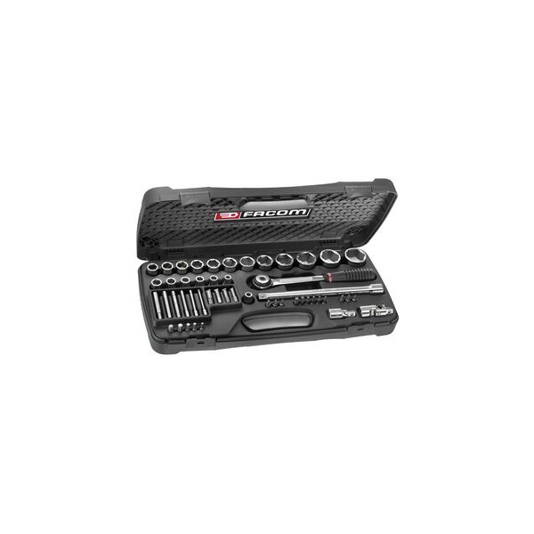 Coffret de douilles 1/2" 6 pans de 8 à 34 mm et embouts - Facom - S.800